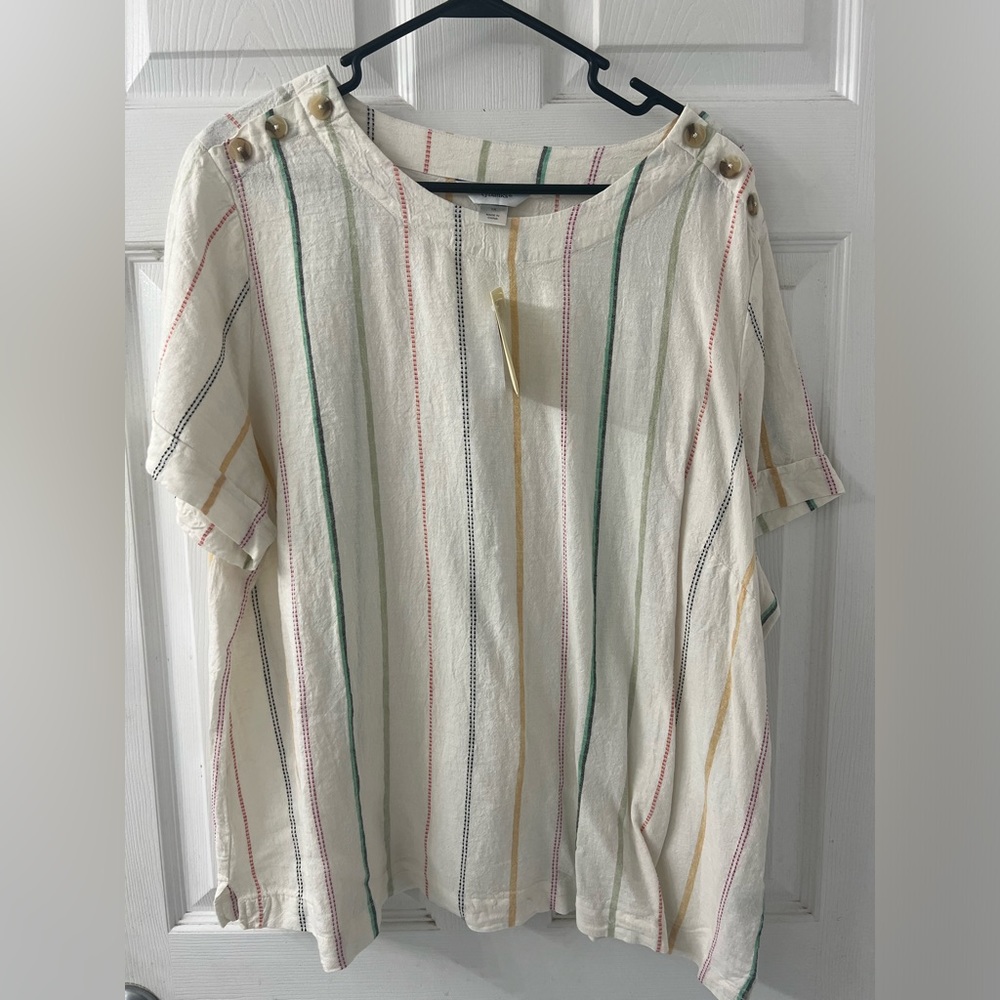 CJ Banks Blouse Linen/Rayon 1X